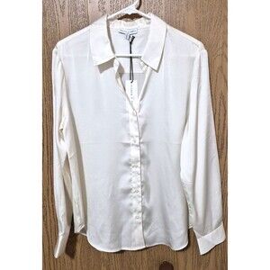 Maison d'Amelie Women's Cream Long Sleeve Button Down Elegant Blouse Size L